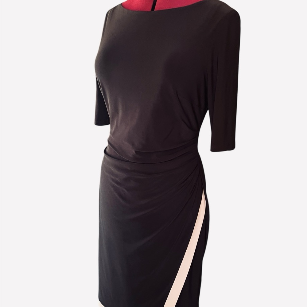 Chaps Black & White Trim Ruched Sheath Dress – Size L